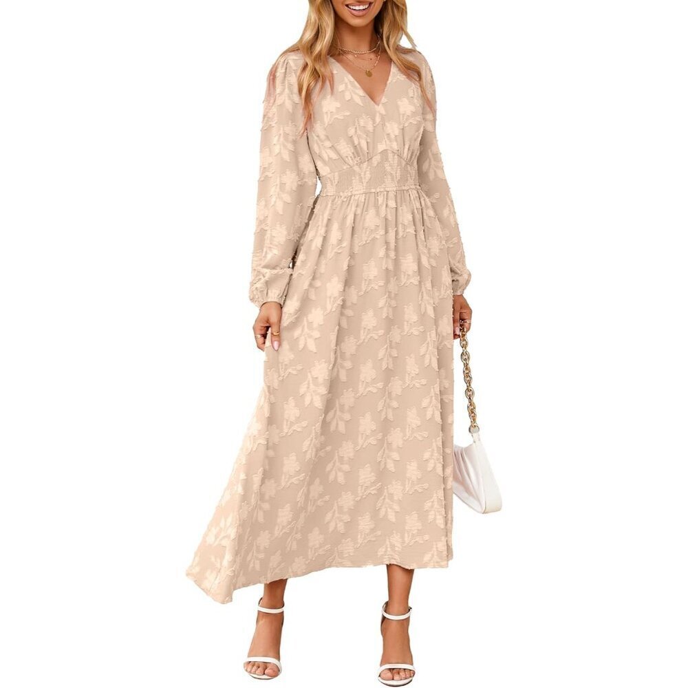 Womens Boho Floral Long Sleeve Maxi Dress V Neck Empire Waist Fall Wedding Guest